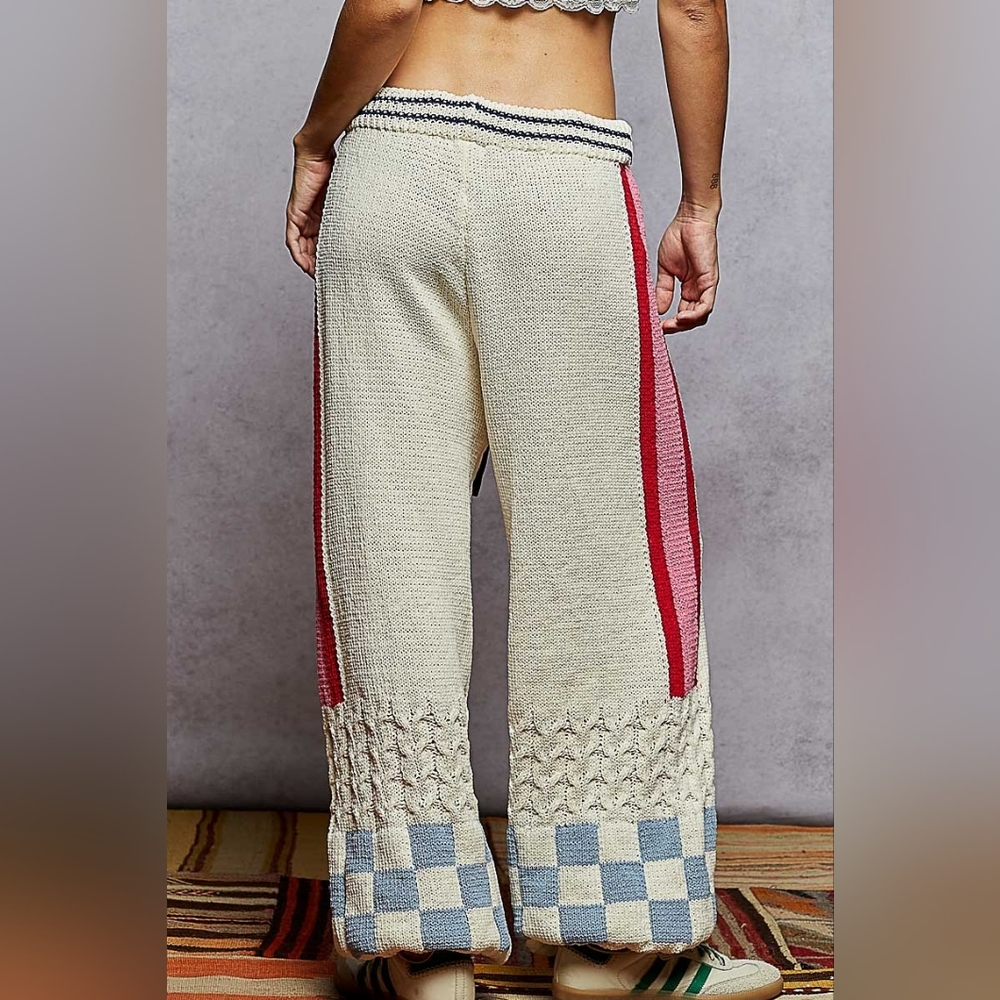 POL Granny Square Patchwork Cable Knit Chenille Sweater Jogger Pants - Picture 4 of 5